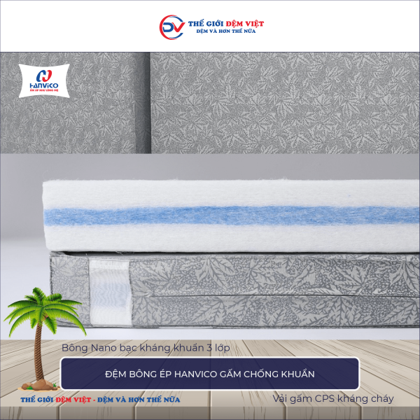 Đệm bông ép Hanvico gấm chống khuẩn 8